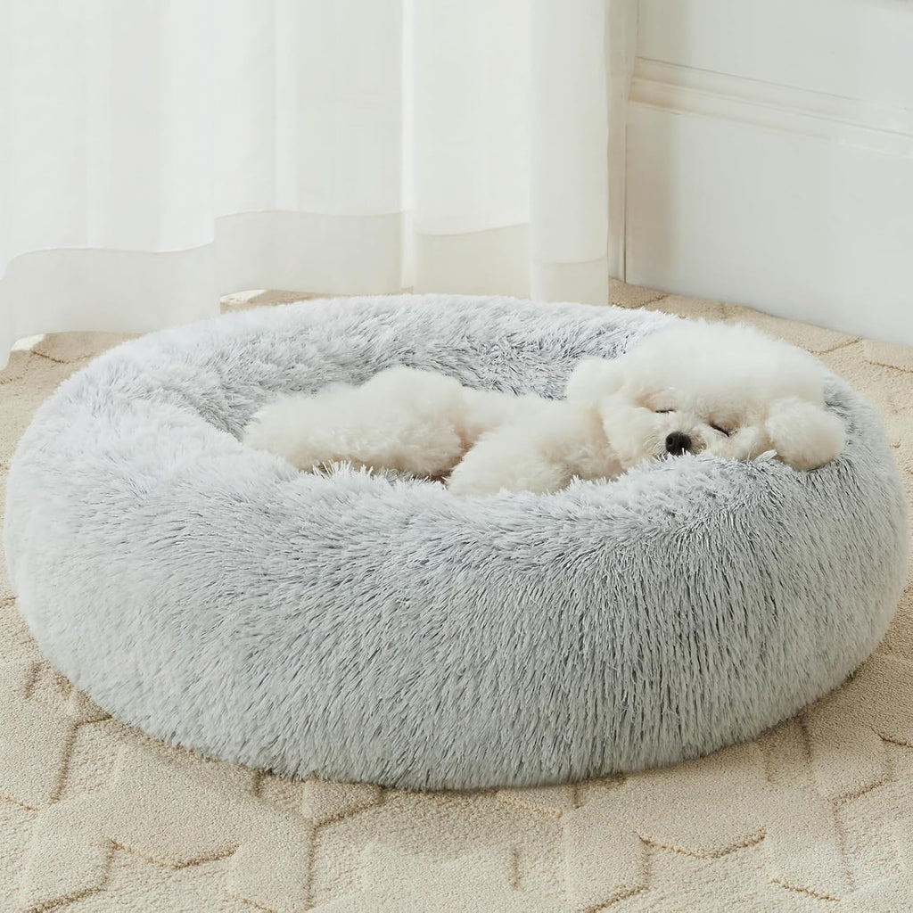 WNPETHOME Small Pink Round Calming Dog Bed Cat Bed for Comfy Sleep