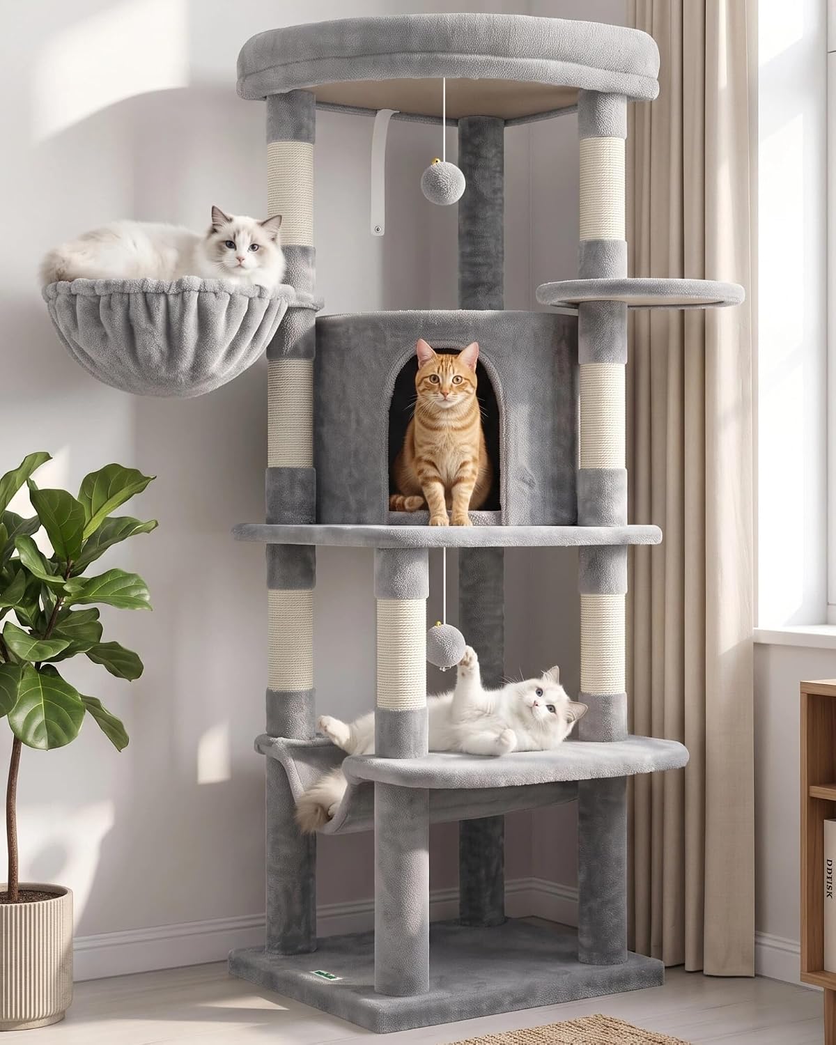 Globlazer 66inch Corner Cat Tree Tower for Indoor Large Cats, C66, Beige