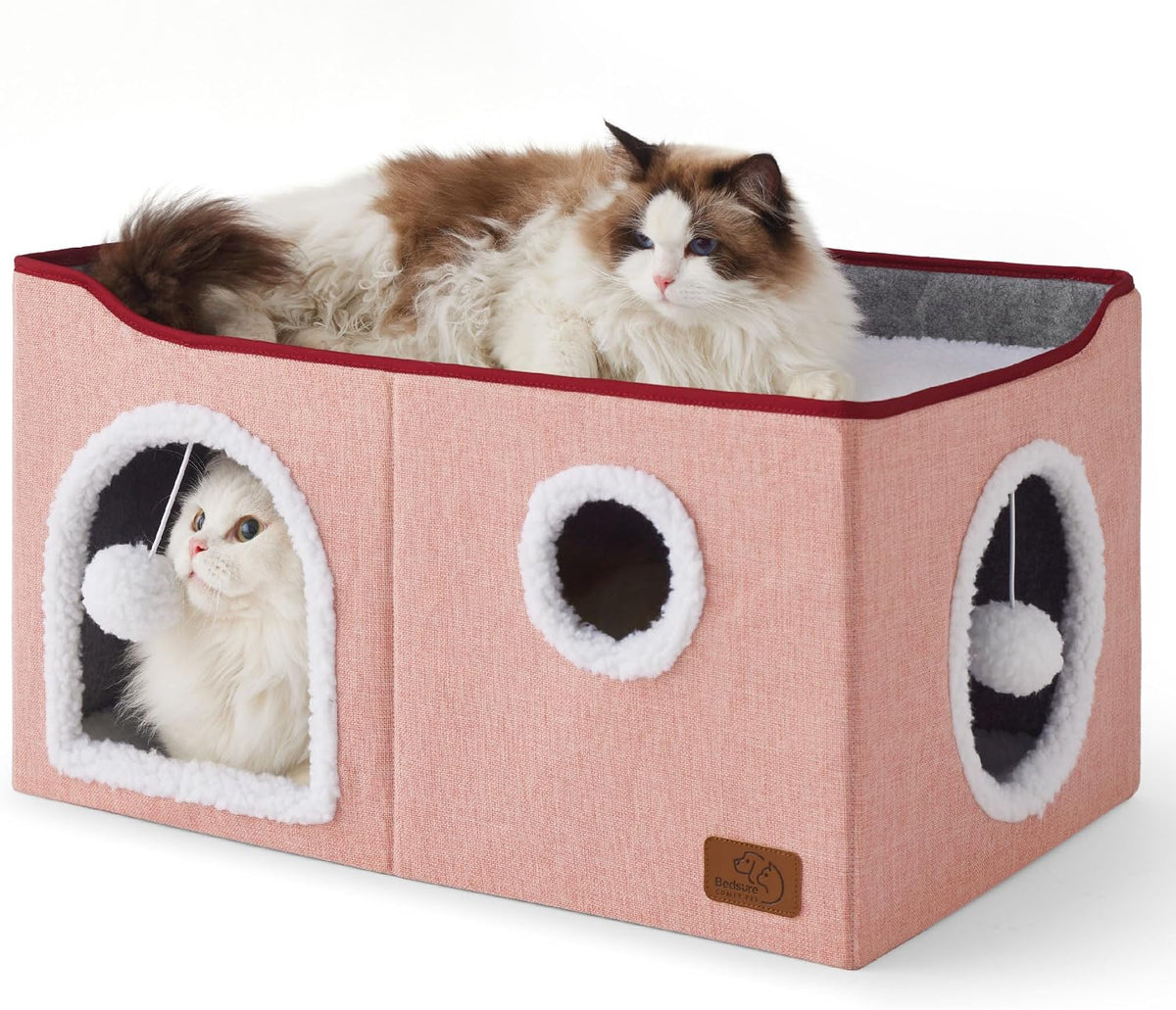 Bedsure Cat House Bed for Indoor Cats with Fluffy Ball and Scratch Pad,Grey