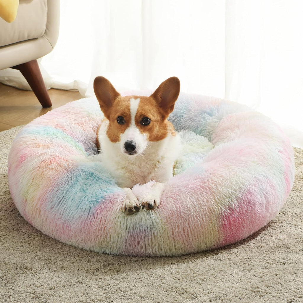 Calming Dog Bed & Cat Bed Washable Puppy Bed,24" Light Grey