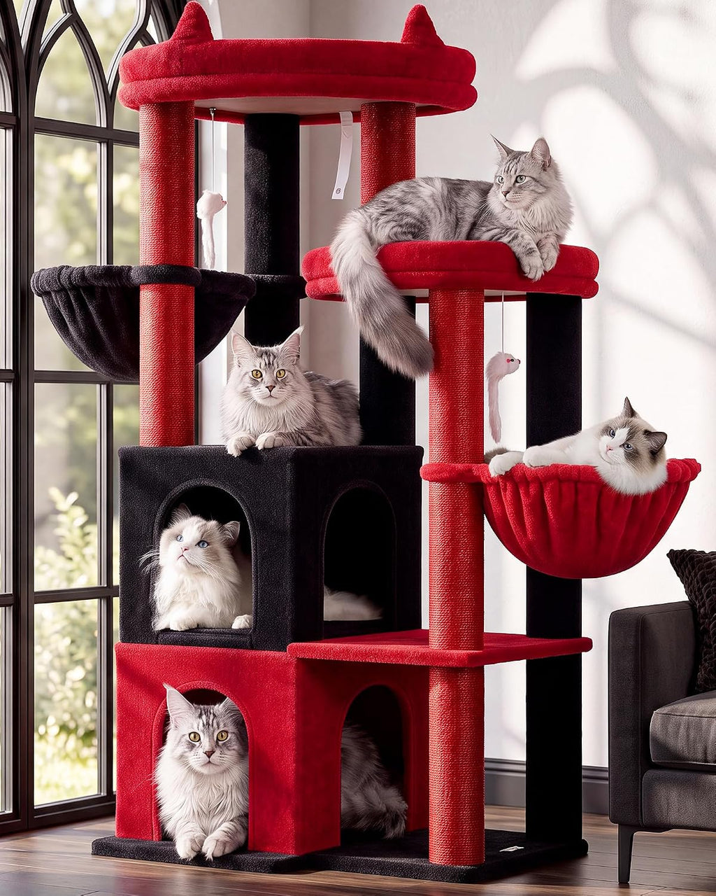 Globlazer Cat Tree Tower for Indoor Cats Large Adult, FC50, Light Grey