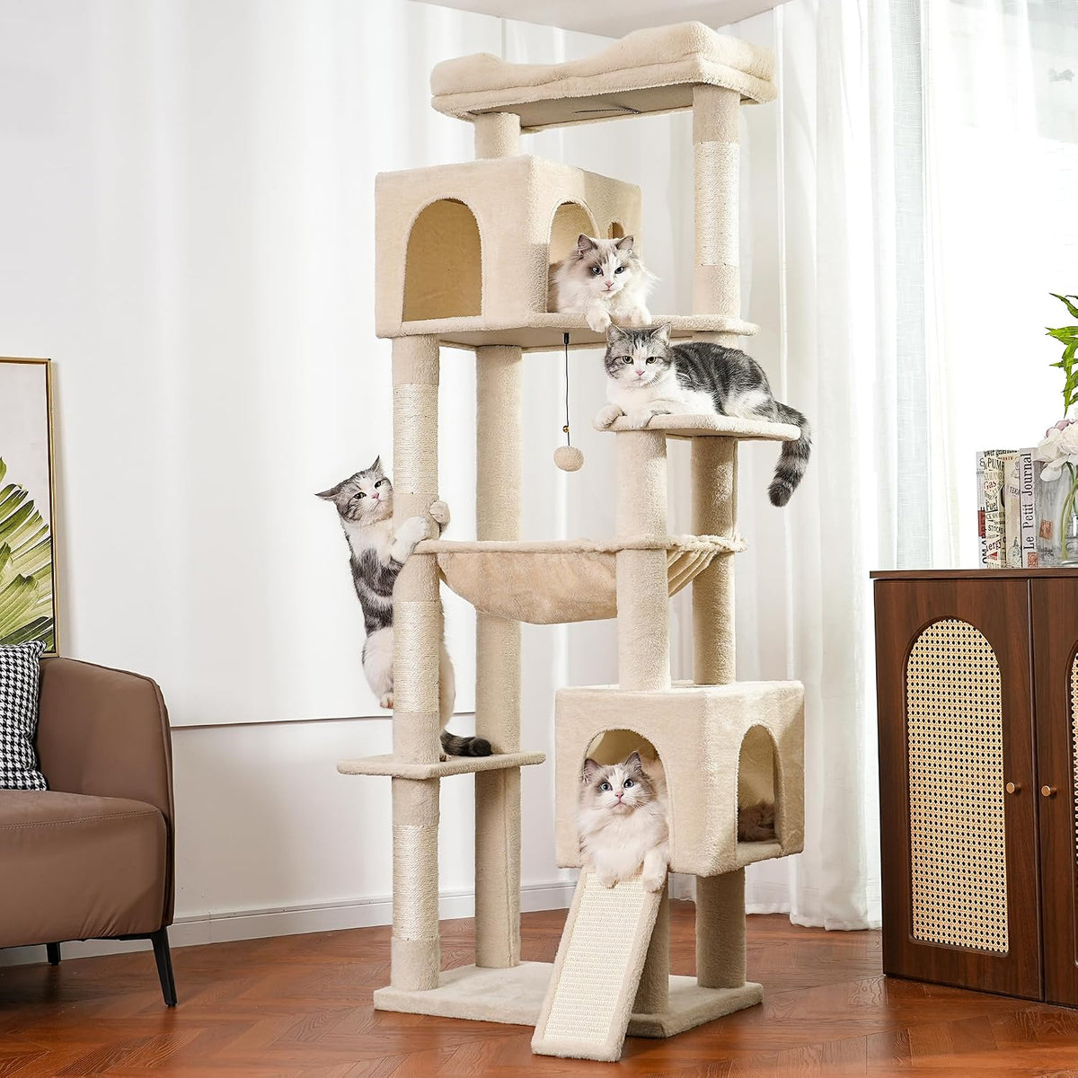 Cat Tree 32” Small Cat Tower with Large Hammock 16”& Self Groomer
