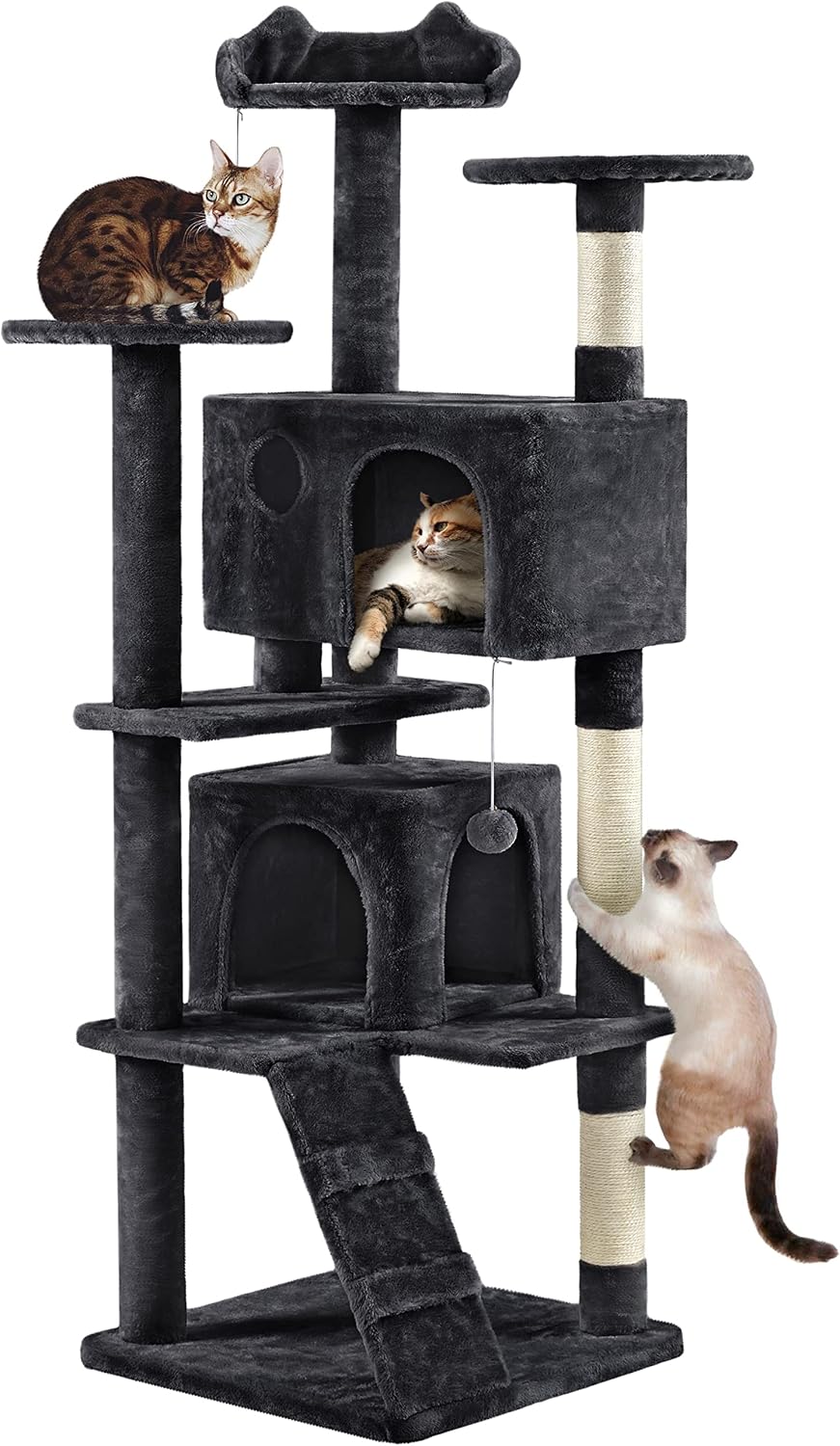 Yaheetech 54in Cat Tree Tower, 2 Caves, Kitten-Ear Perch & Scratching Posts