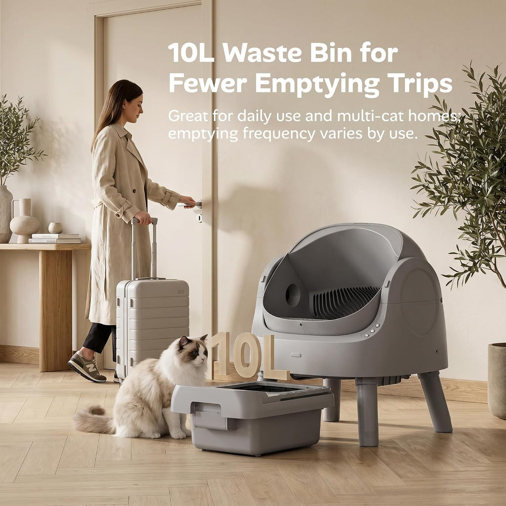 Mimfam Automatic Self Cleaning Litter Box, with 4 Pairs Infrared Senor, Open-Top Design for Multi-Cat Homes, Comes with Liner Bags and Cat Litter Mat, Grey