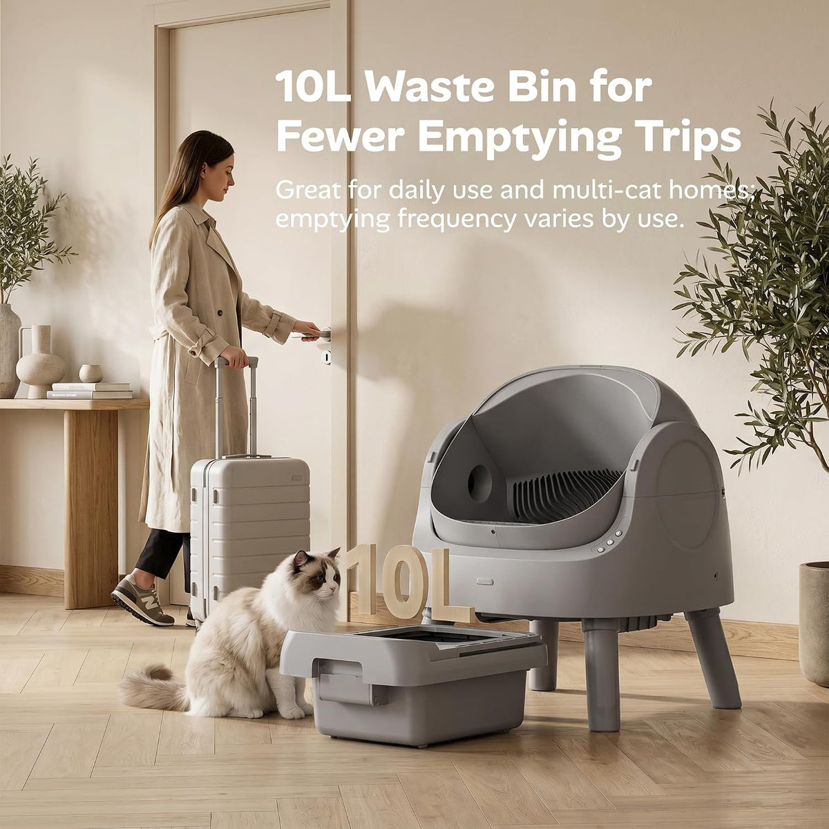 Mimfam Automatic Self Cleaning Litter Box, with 4 Pairs Infrared Senor, Open-Top Design for Multi-Cat Homes, Comes with Liner Bags and Cat Litter Mat, Grey