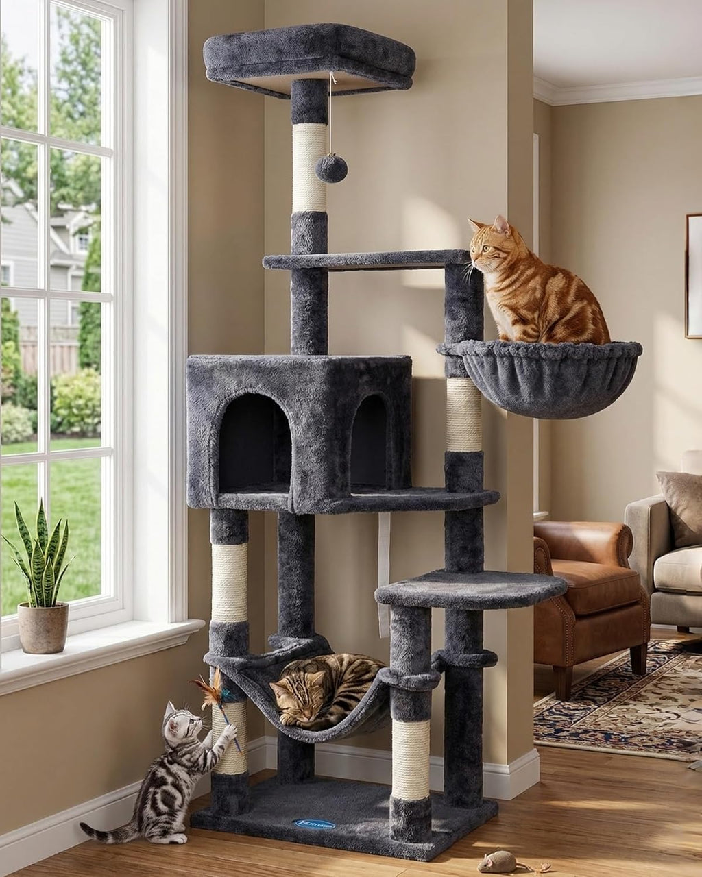 Hey-brother Cat Tree, Multi-Level Sisal Covered Scratching Posts, MPJ050W