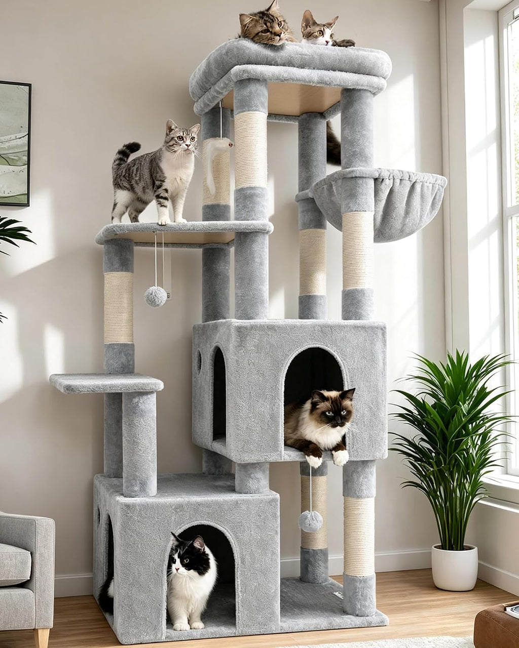 Globlazer Heavy Duty Cat Trees for Big Cats Maine Coon, F61, Light Grey