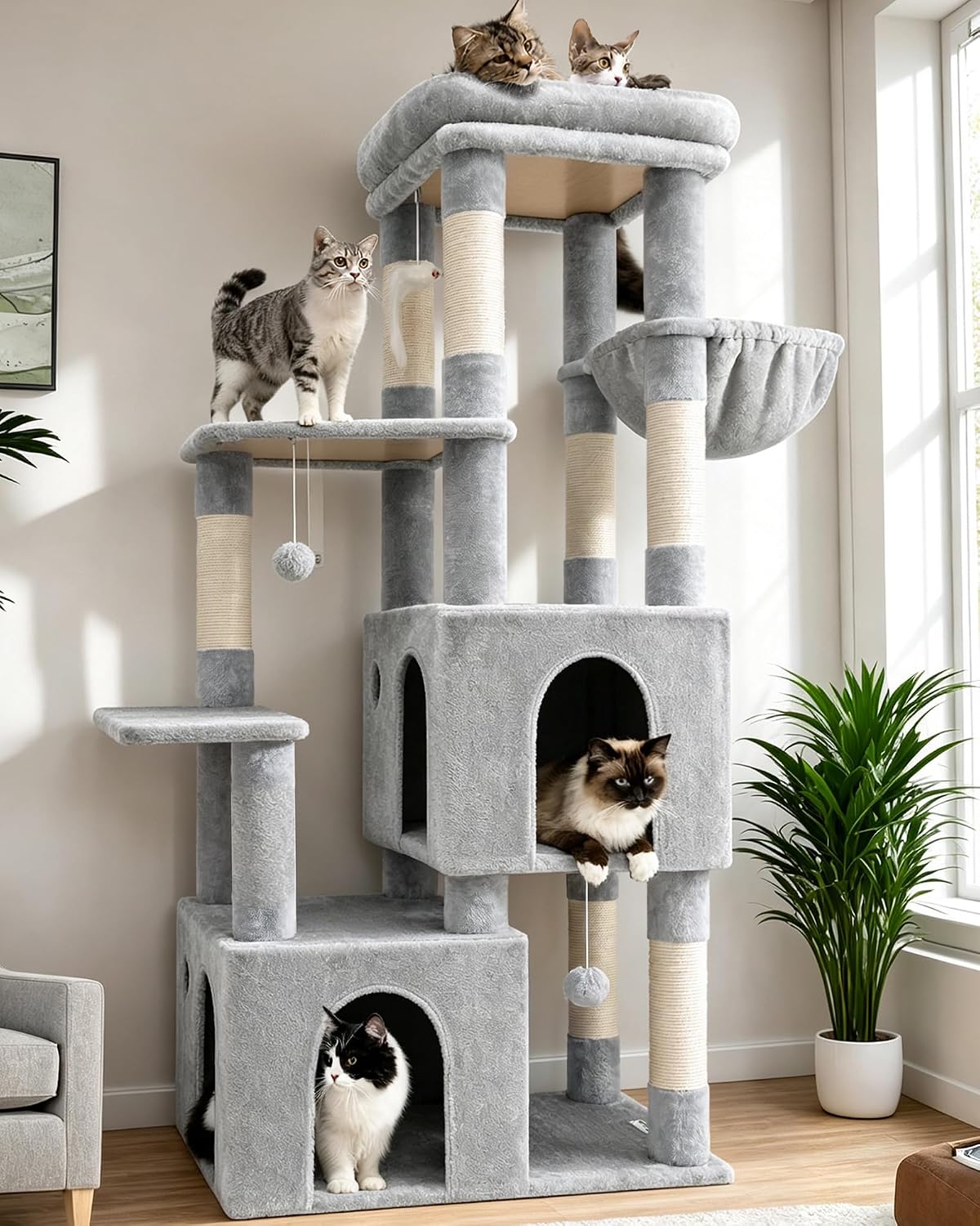 Globlazer Heavy Duty Cat Trees for Big Cats Maine Coon, F61, Light Grey