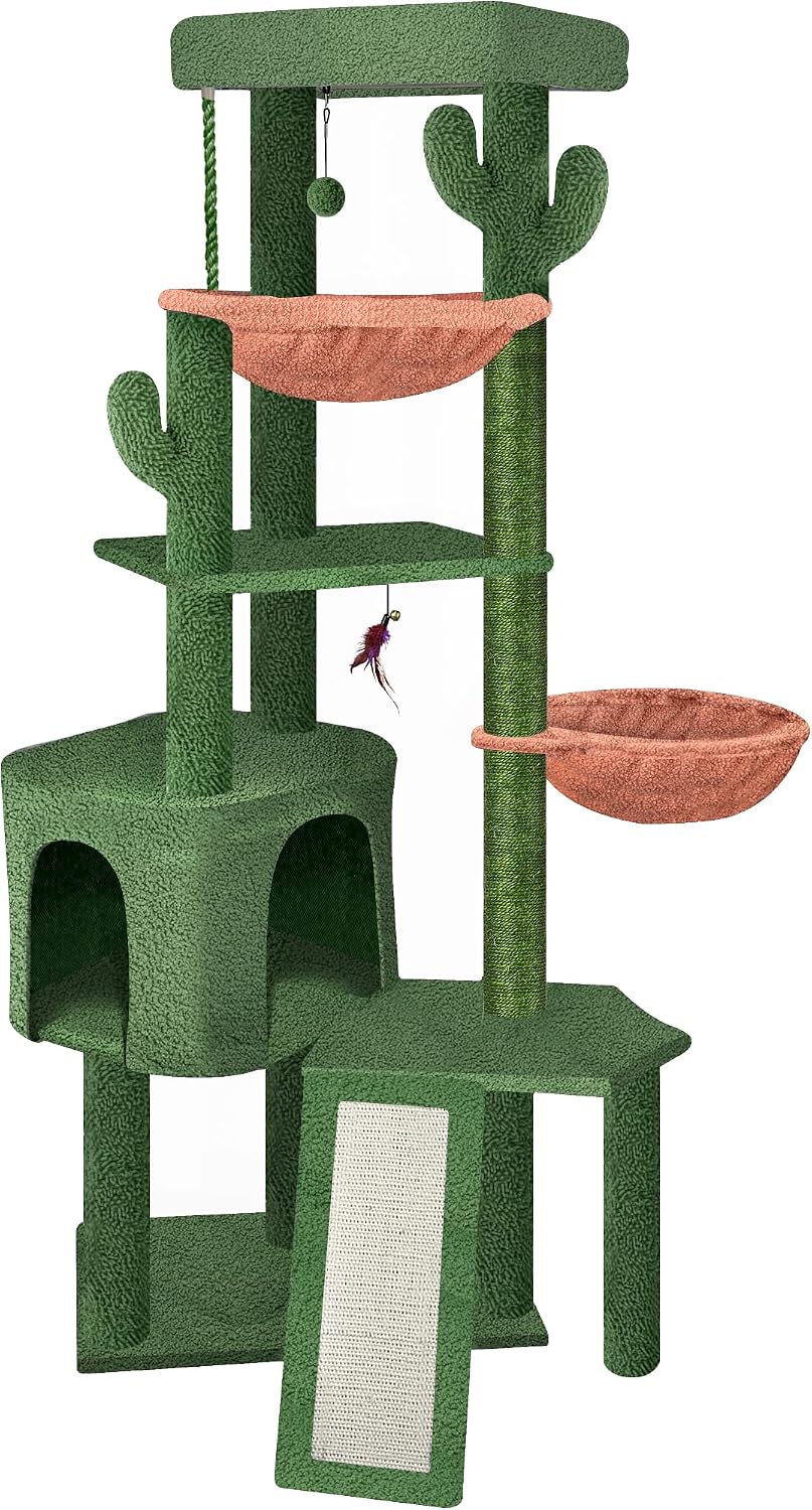 Three Layer Cat Tree with Cat Condo and Two Hammocks,Grey