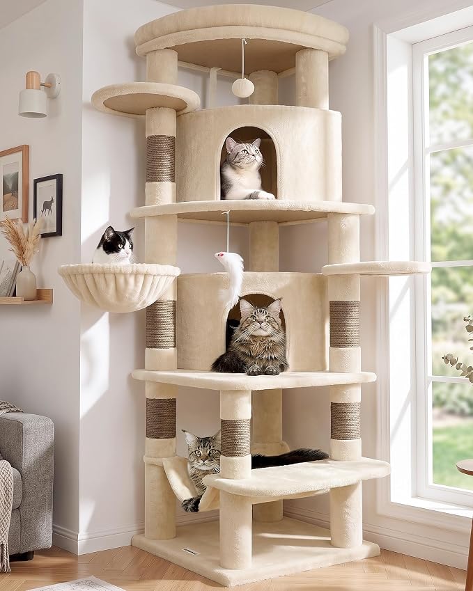 Globlazer 66inch Corner Cat Tree Tower for Indoor Large Cats, C66, Beige