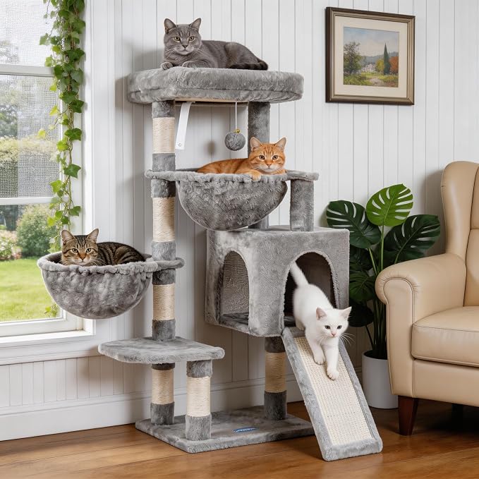 Hey-brother Cat Tree Tower with Large Bed, Hammocks, Scratcher, MPJ006SW