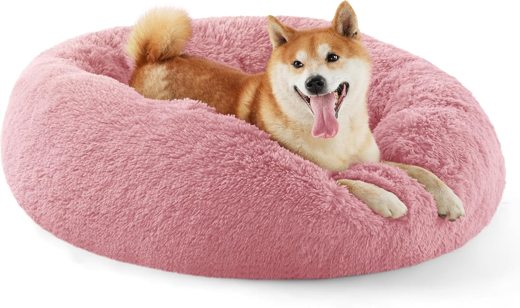 Bedsure Calming Dog Bed Medium Size Dog Donut Washable Pet Bed,30ins Camel