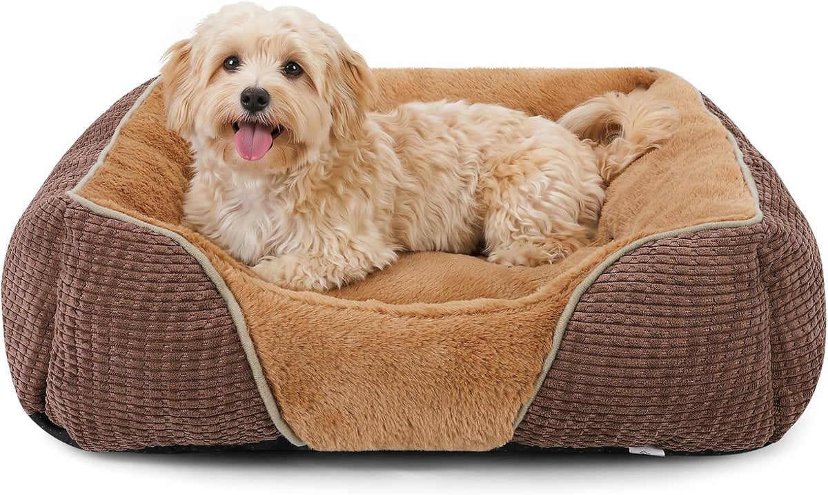 MIXJOY Dog Bed for Large Medium Small Dogs, Rectangle Washable Sleeping Puppy Bed, Soft Calming Cat Beds for Indoor Cats, Orthopedic Pet Sofa Bed, Anti-Slip Bottom with Multiple Size (25'', Grey)