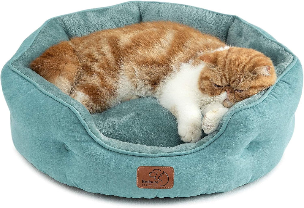 Bedsure Small Dog Bed Washable,Round Cat Beds for Indoor Cats,20in Camel