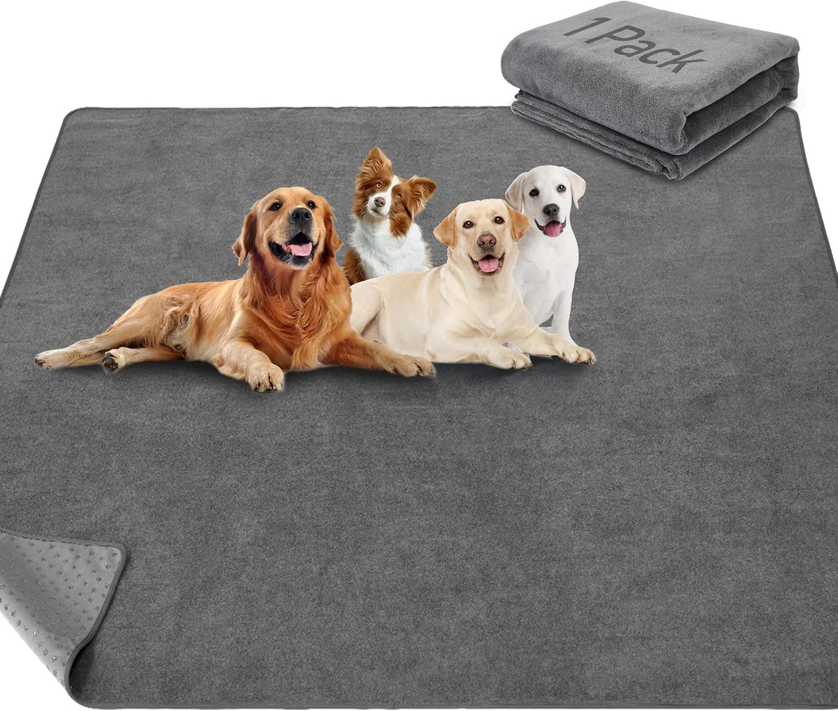 LOOBANI 2 Packs Extra Large Reusable Dog Mat for Floor, Non-Slip Washable Pee Pads for Dogs, Fast Absorbent Pet Whelping Pads, Puppy Playpen Mat for Incontinence, Housebreak, Crate, 36"x48", Gray
