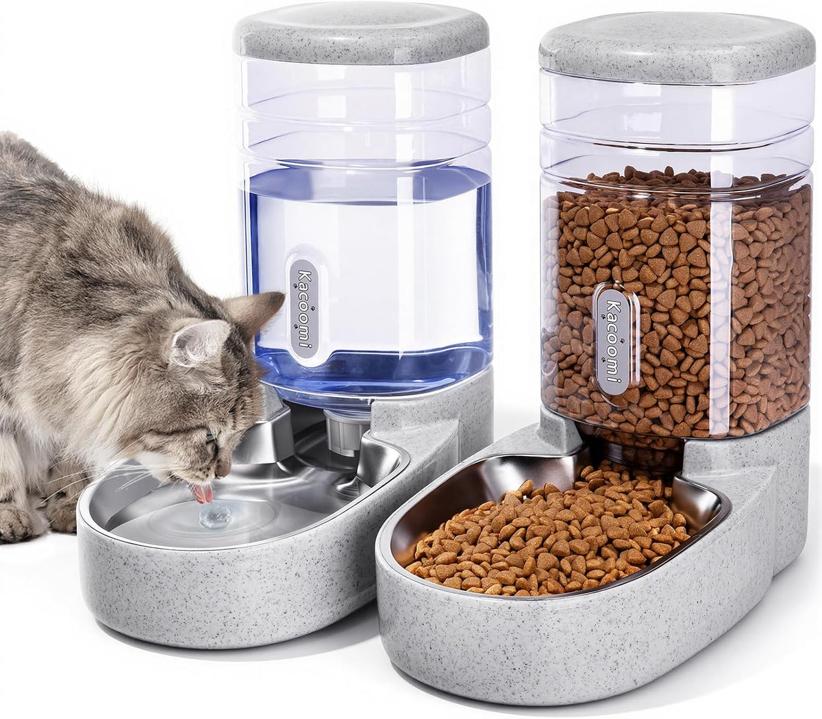 Kacoomi Automatic Dog Cat Feeder and Water Dispenser Gravity Food Feeder and Waterer Set with Pet Food Bowl for Small Medium Dog Puppy Kitten, Large Capacity 1 Gallon x 2