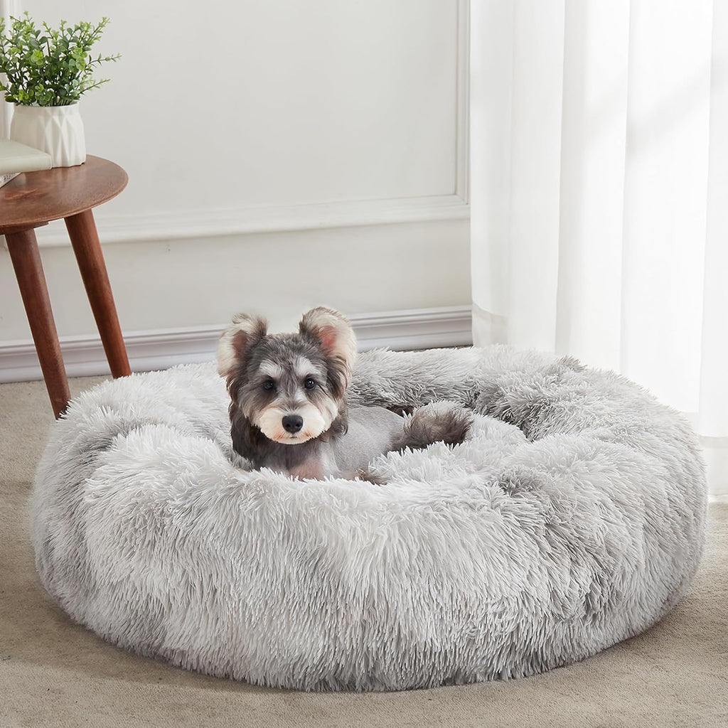 Calming Dog Bed & Cat Bed Washable Puppy Bed,24" Light Grey