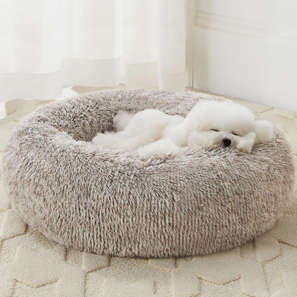 WNPETHOME Small Pink Round Calming Dog Bed Cat Bed for Comfy Sleep