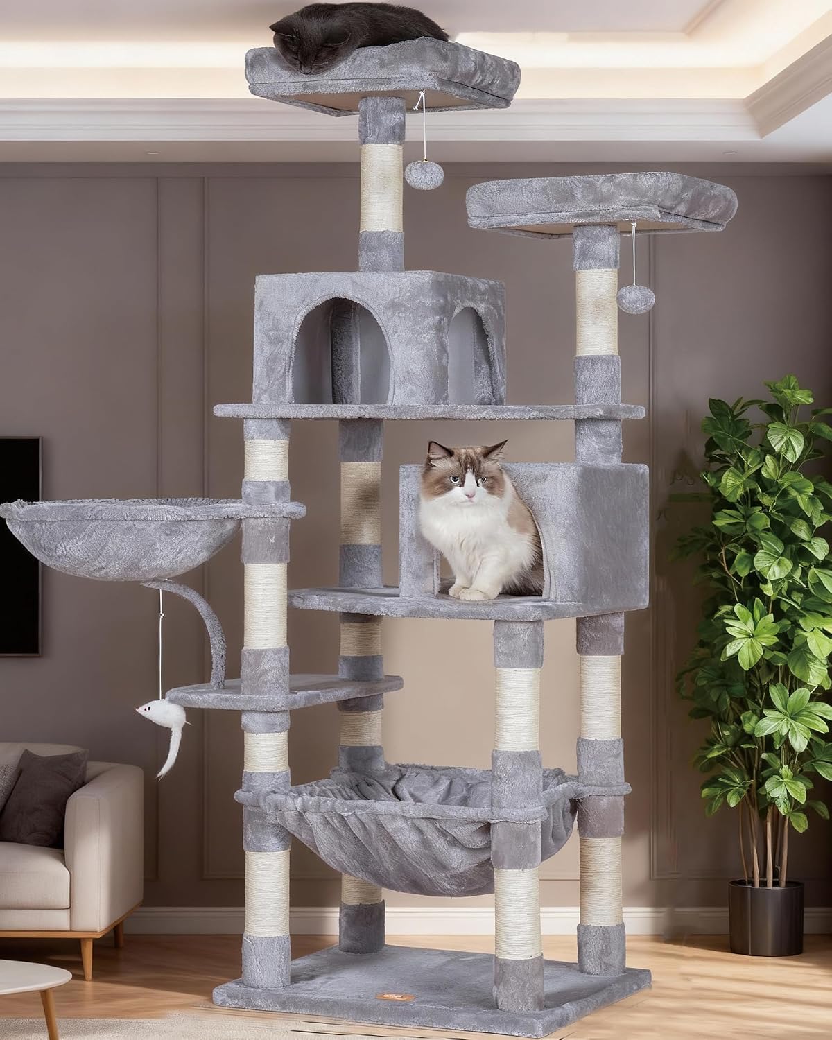 Heybly Cat Tree with Toy, 43.3 inch Cat Tower for Indoor Cats HCT004SG