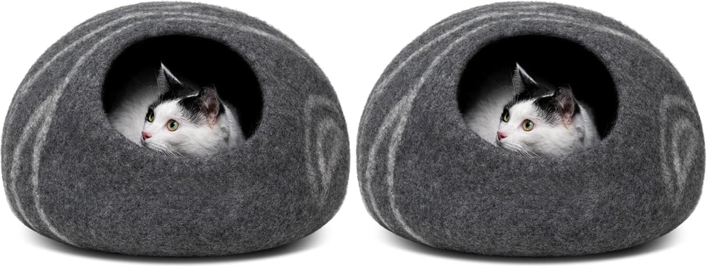 Cat Cave - Merino Wool Bed for Indoor Cats (Light Gray, Medium)
