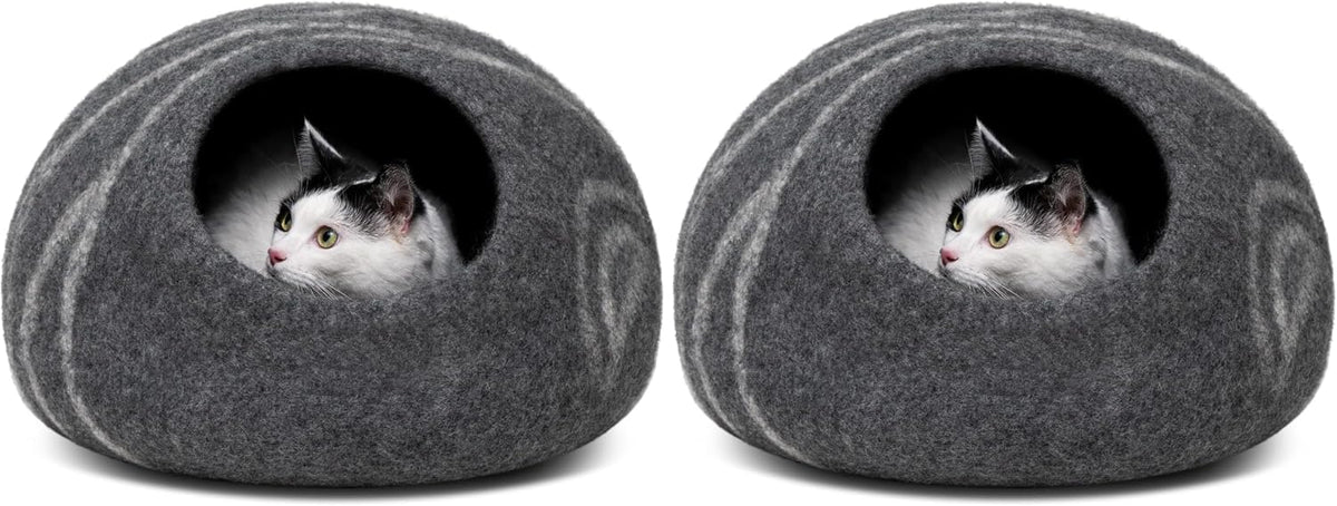Cat Cave - Merino Wool Bed for Indoor Cats (Light Gray, Medium)