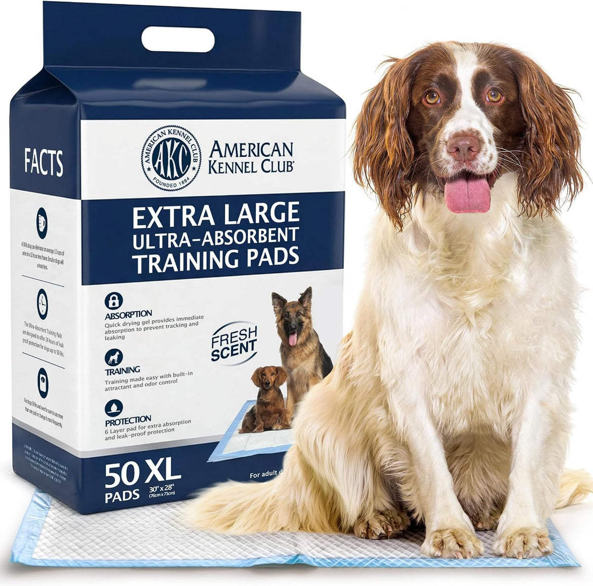 AKC Dog Training Pads, XL 28" x 30", Fresh Scent, 50 Count