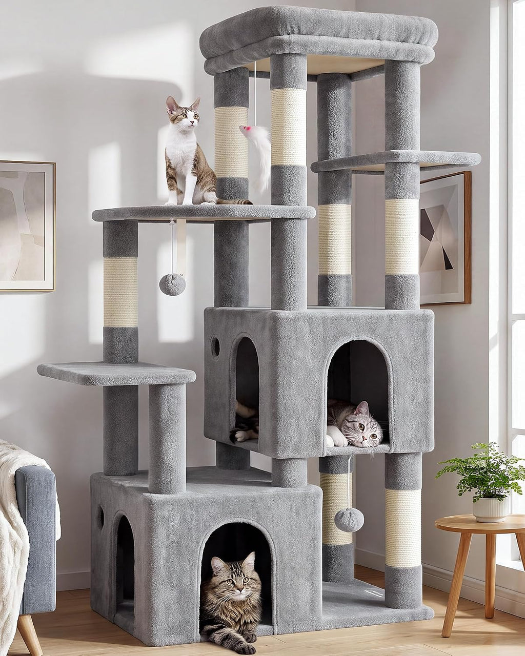 Globlazer Heavy Duty Cat Trees for Big Cats Maine Coon, F61, Light Grey