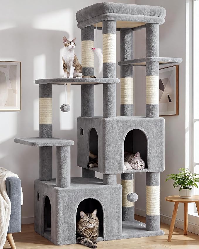 Globlazer Heavy Duty Cat Trees for Big Cats Maine Coon, F61, Light Grey