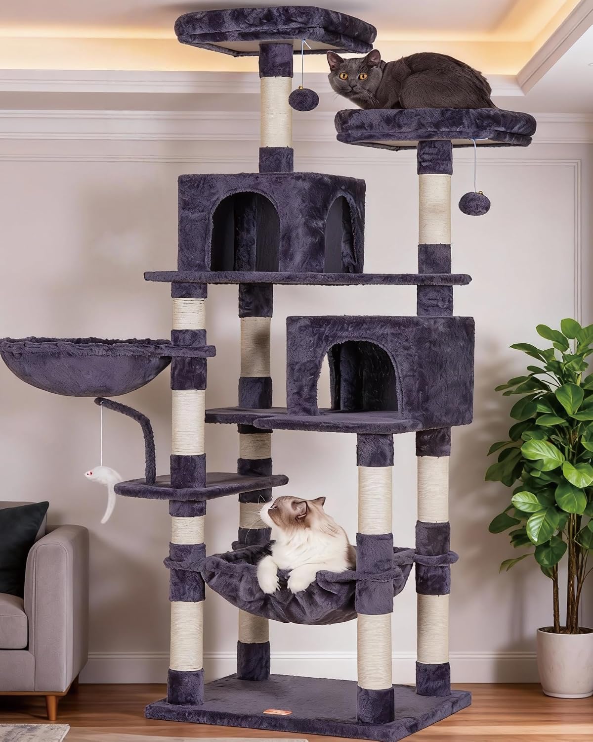 Heybly Cat Tree with Toy, 43.3 inch Cat Tower for Indoor Cats HCT004SG