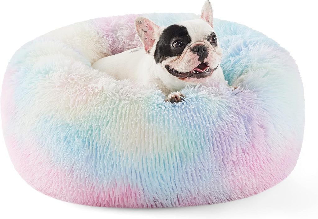 Bedsure Calming Dog Bed Medium Size Dog Donut Washable Pet Bed,30ins Camel
