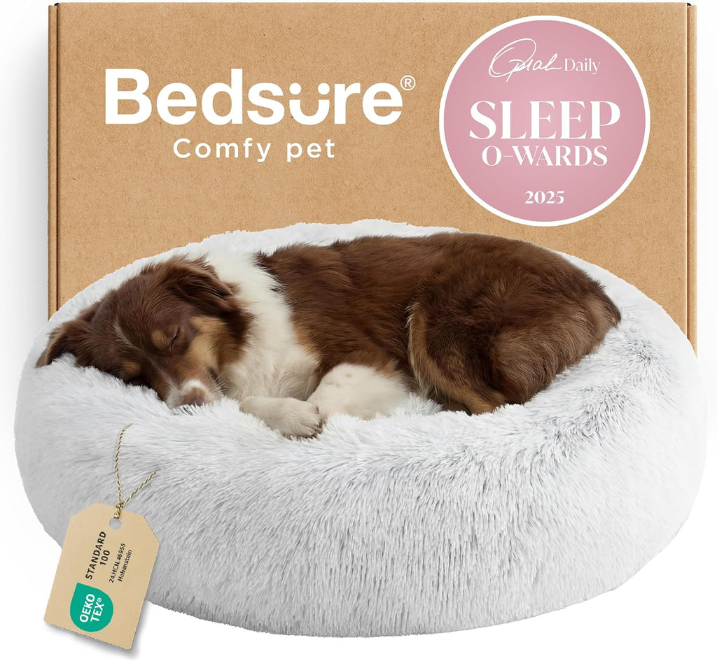 Bedsure Calming Dog Bed Medium Size Dog Donut Washable Pet Bed,30ins Camel