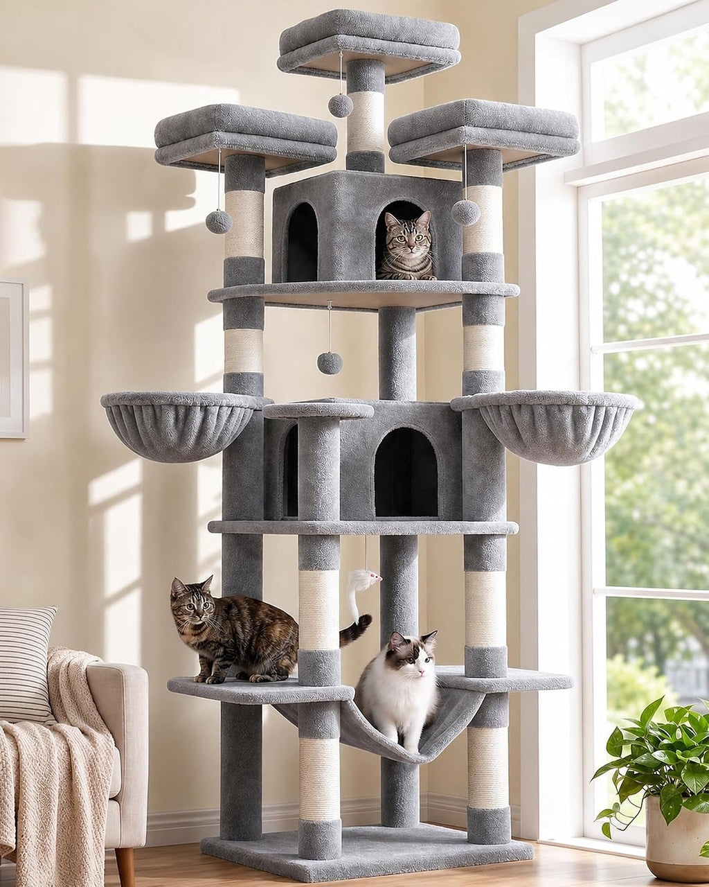 Globlazer Big XXL Cat Tower for Indoor Multiple Cats, F80, Dark Grey