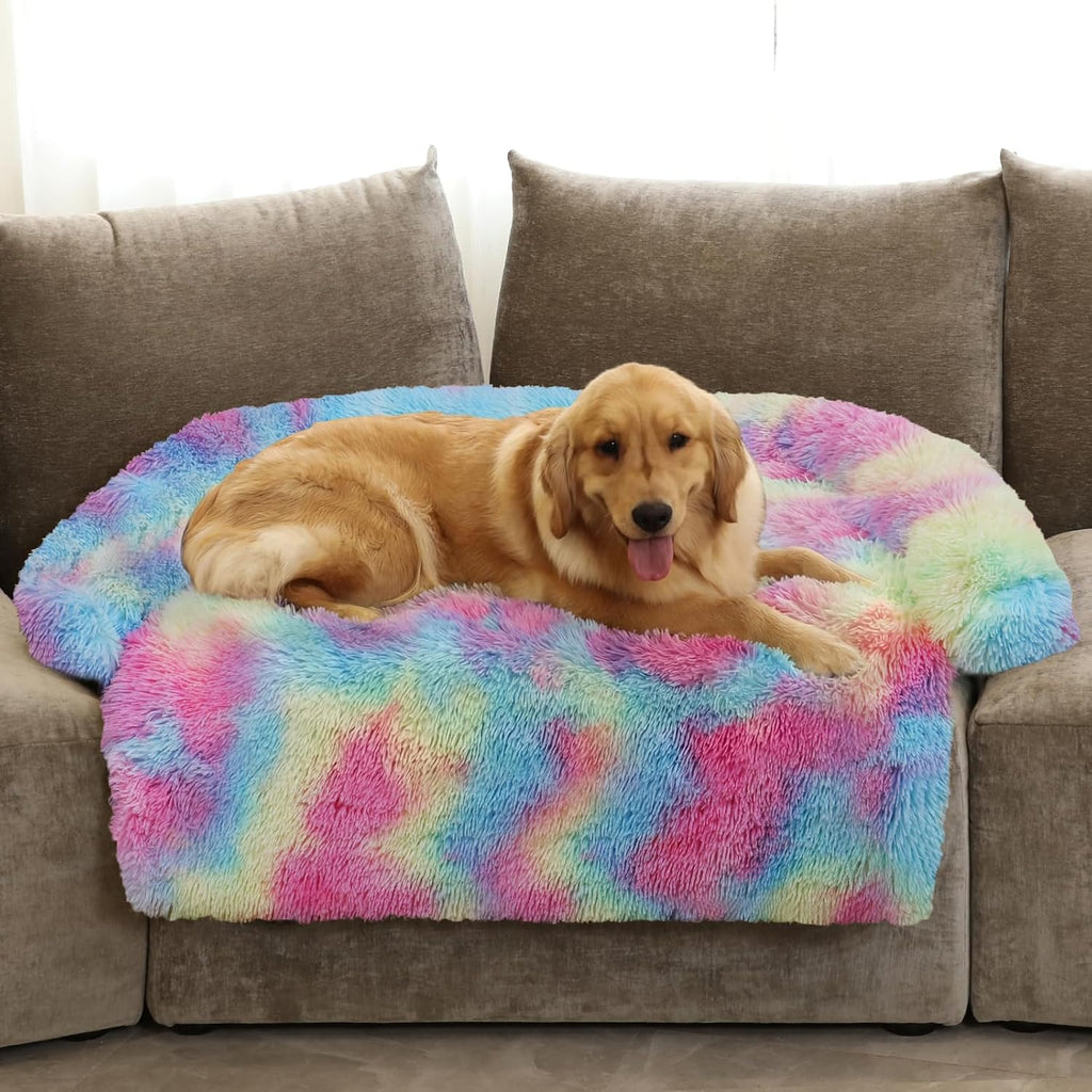 Calming Dog Bed Fluffy Plush Dog Mat for Furniture Protector with Removable Washable Cover for Large Medium Small Dogs and Cats (Large, Light Grey)