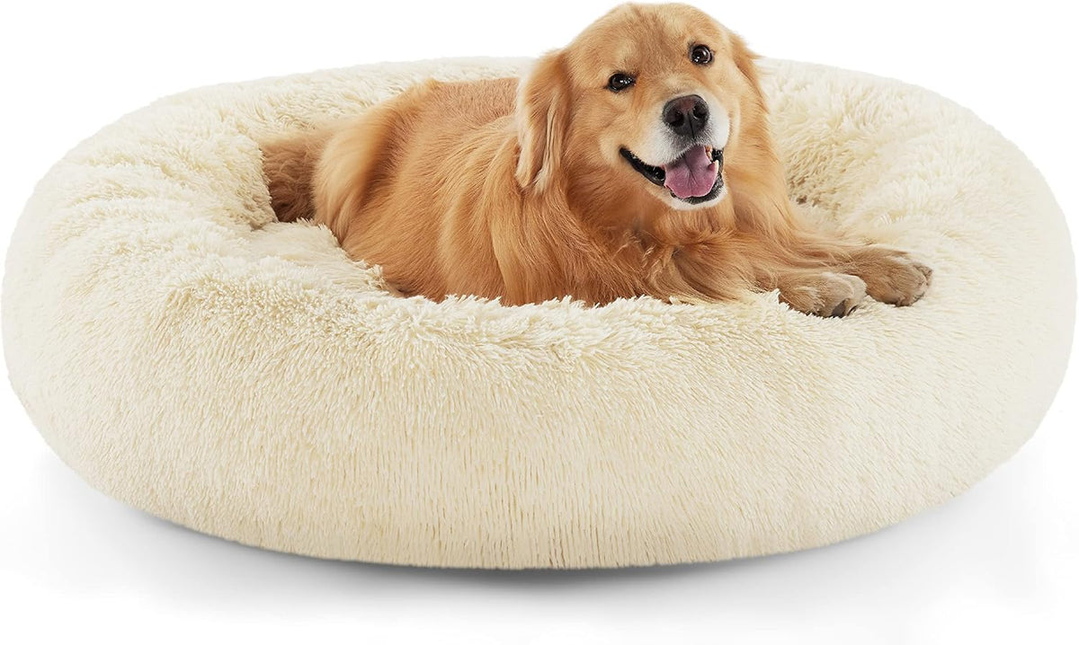 Bedsure Calming Dog Bed Medium Size Dog Donut Washable Pet Bed,30ins Camel