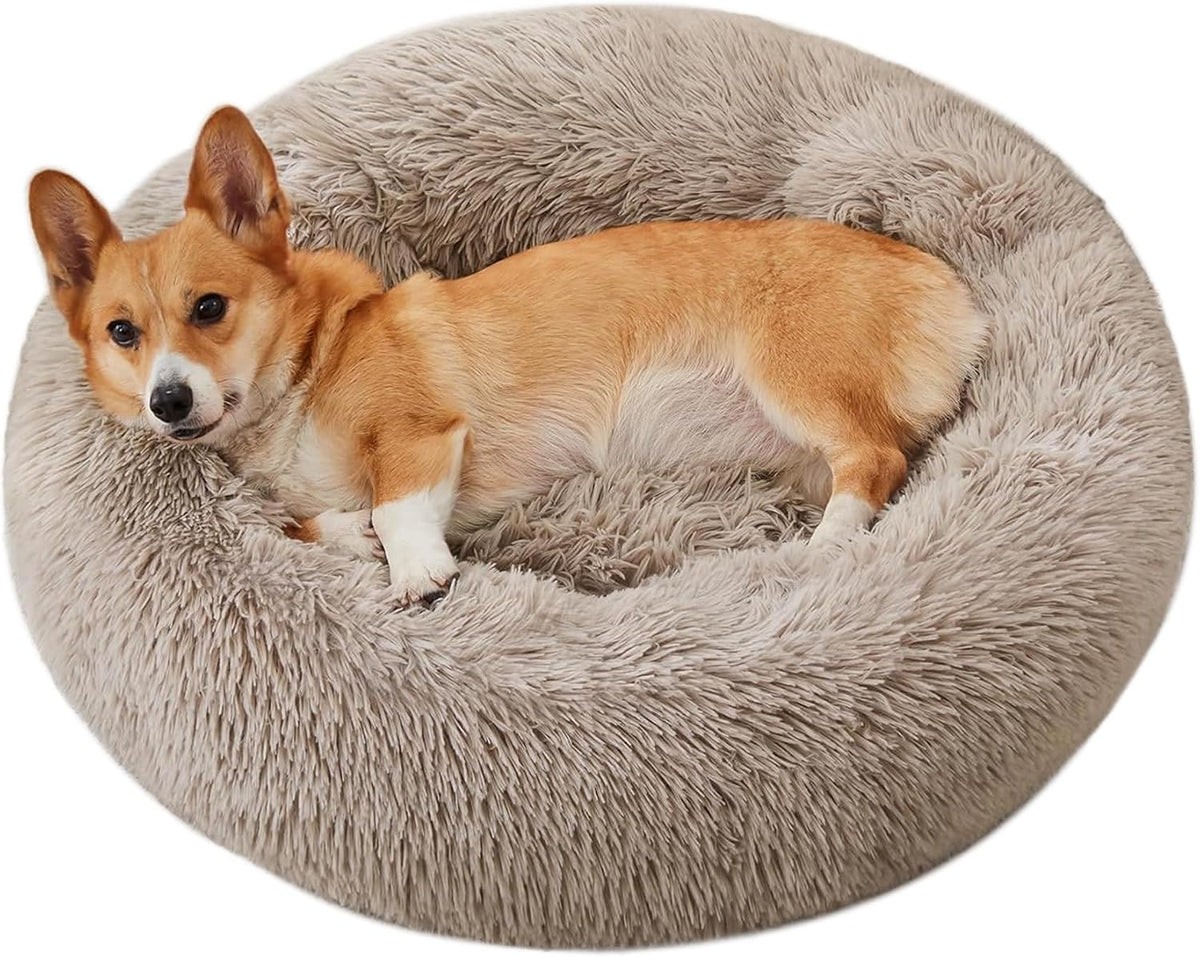 Calming Dog Bed & Cat Bed Washable Puppy Bed,24" Light Grey