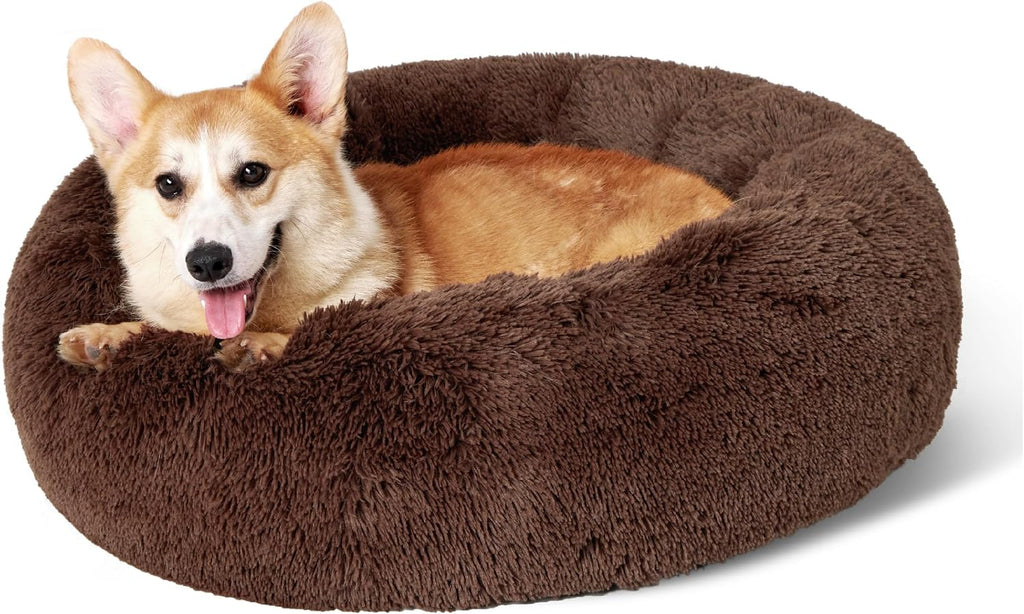 Bedsure Calming Dog Bed Medium Size Dog Donut Washable Pet Bed,30ins Camel