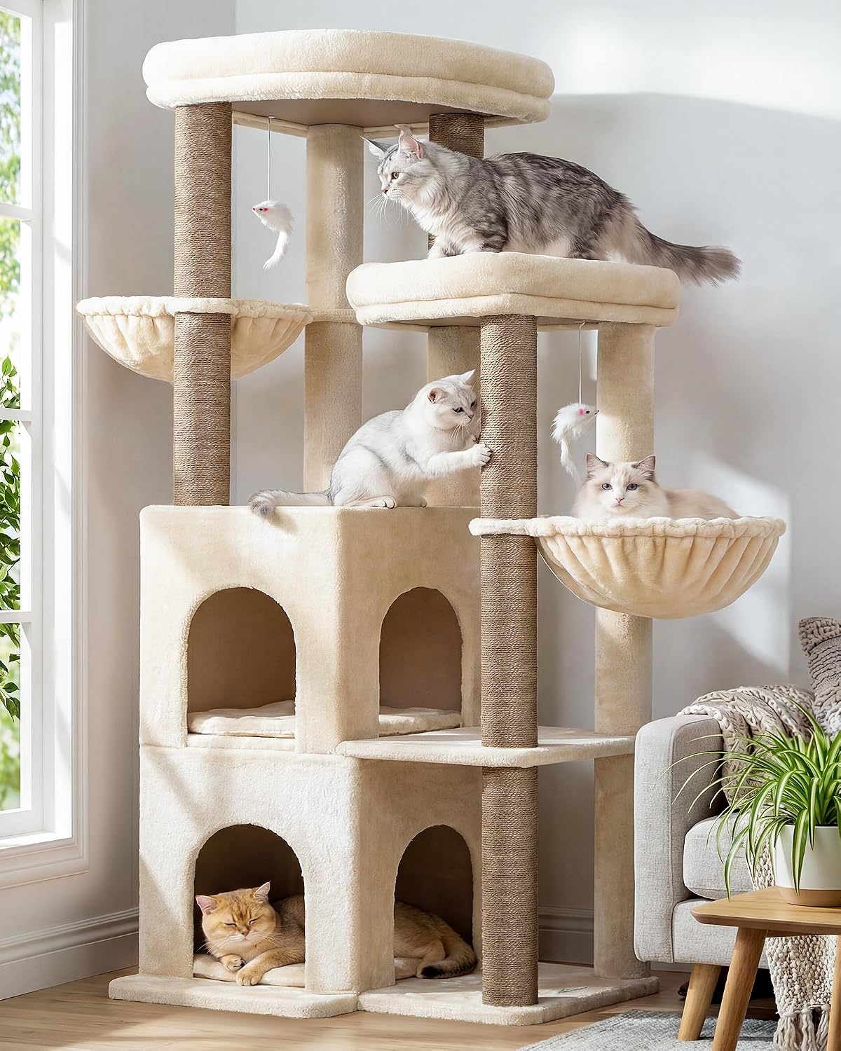 Globlazer Cat Tree Tower for Indoor Cats Large Adult, FC50, Light Grey