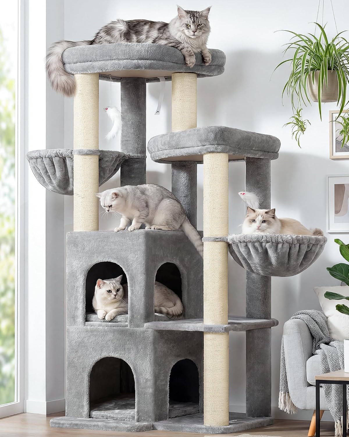 Globlazer Cat Tree Tower for Indoor Cats Large Adult, FC50, Light Grey