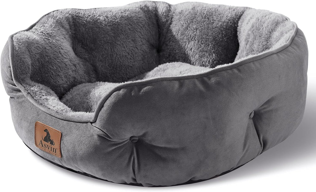 Medium Dog Bed for Medium Dogs, Cat Beds for Indoor Cats, Pet Bed for Puppy and Kitty, Extra Soft & Machine Washable with Anti-Slip & Water-Resistant Oxford Bottom, Grey, 25 inches