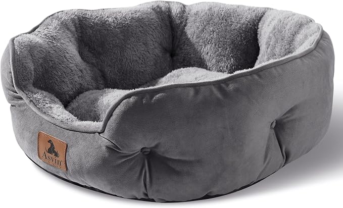 Medium Dog Bed for Medium Dogs, Cat Beds for Indoor Cats, Pet Bed for Puppy and Kitty, Extra Soft & Machine Washable with Anti-Slip & Water-Resistant Oxford Bottom, Grey, 25 inches