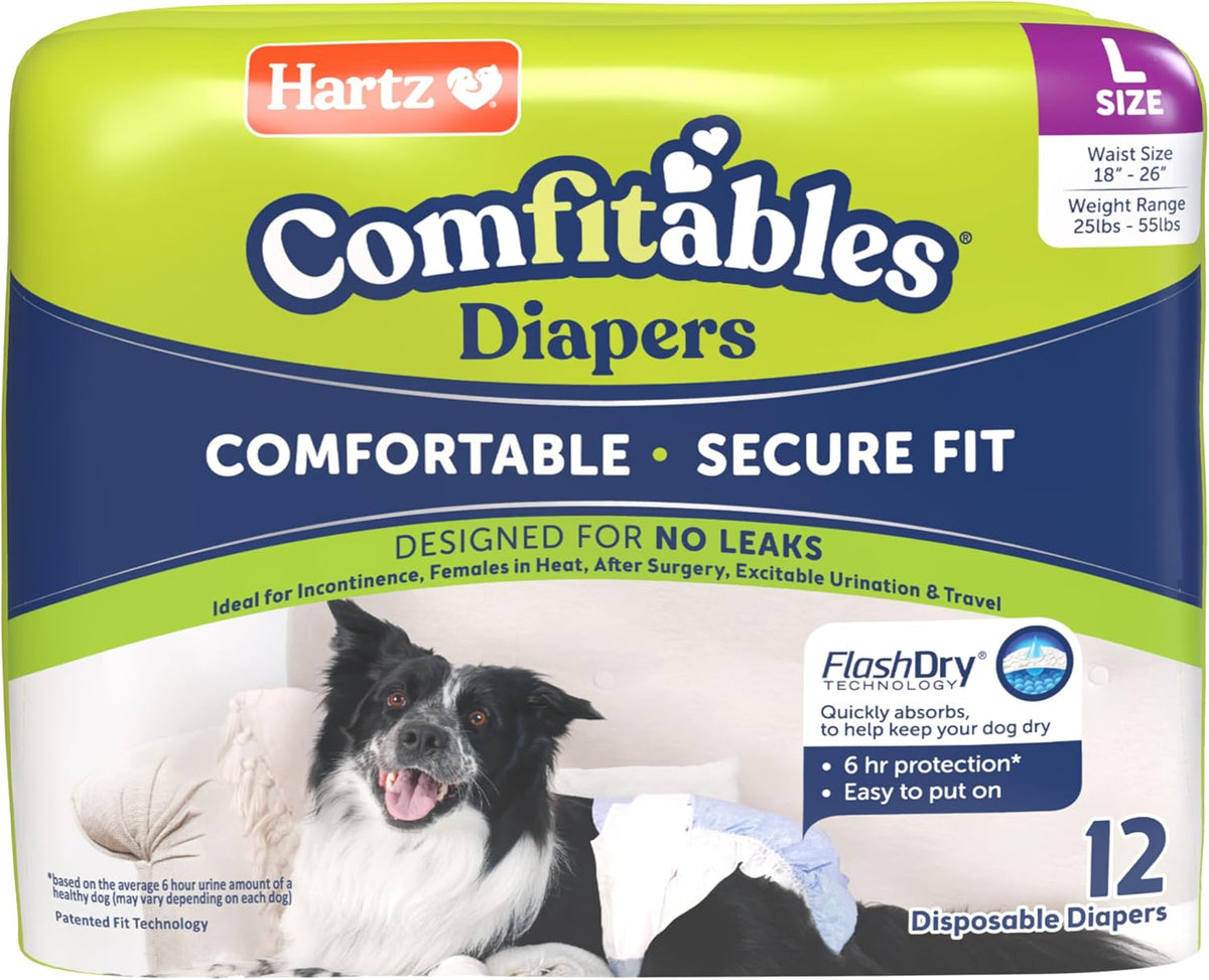 Hartz Disposable Dog Diapers, Size M 32 count, Comfortable & Secure Fit, Easy to Put On