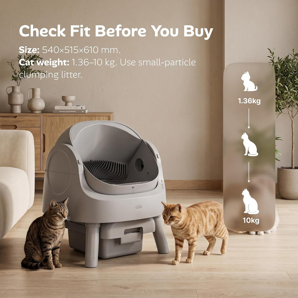 Mimfam Automatic Self Cleaning Litter Box, with 4 Pairs Infrared Senor, Open-Top Design for Multi-Cat Homes, Comes with Liner Bags and Cat Litter Mat, Grey
