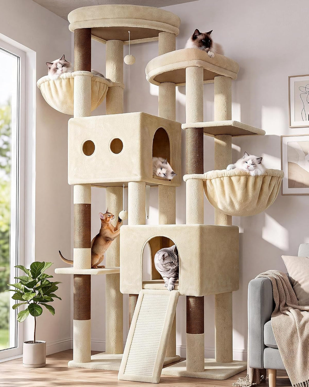 Globlazer Heavy Duty Cat Trees for Big Cats Maine Coon, F61, Light Grey