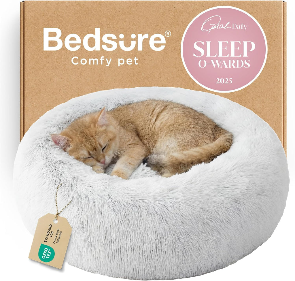 Bedsure Calming Dog Bed Medium Size Dog Donut Washable Pet Bed,30ins Camel