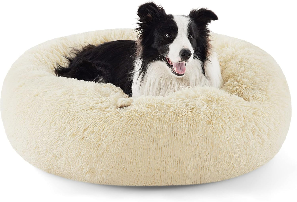 Bedsure Calming Dog Bed Medium Size Dog Donut Washable Pet Bed,30ins Camel