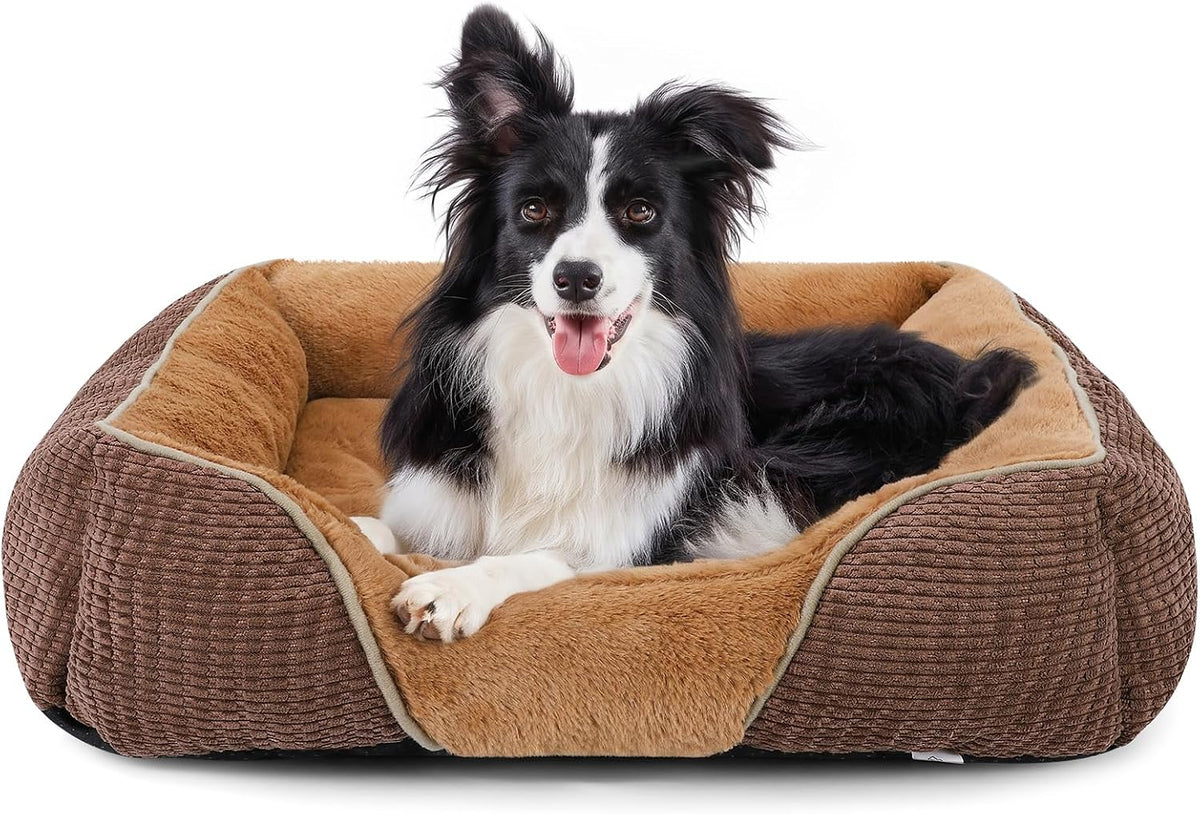 MIXJOY Dog Bed for Large Medium Small Dogs, Rectangle Washable Sleeping Puppy Bed, Soft Calming Cat Beds for Indoor Cats, Orthopedic Pet Sofa Bed, Anti-Slip Bottom with Multiple Size (25'', Grey)