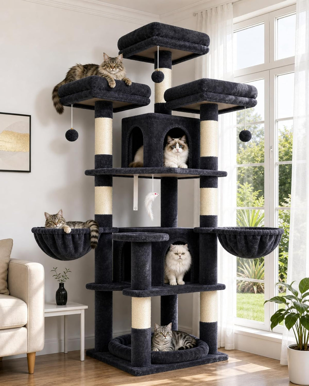 Globlazer Big XXL Cat Tower for Indoor Multiple Cats, F80, Dark Grey