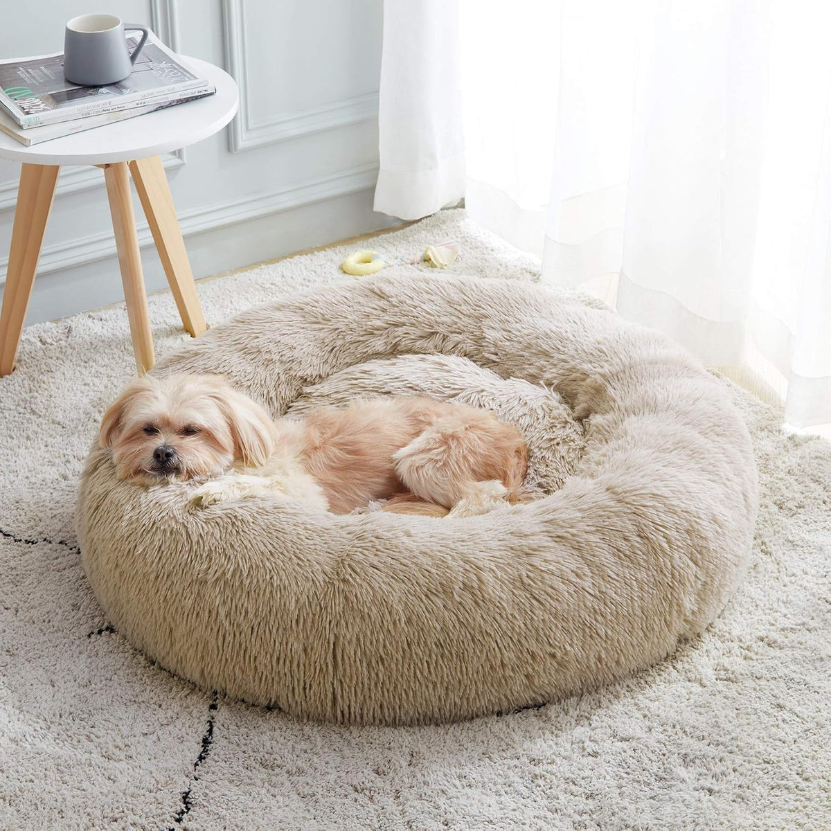 Calming Dog Bed & Cat Bed Washable Puppy Bed,24" Light Grey