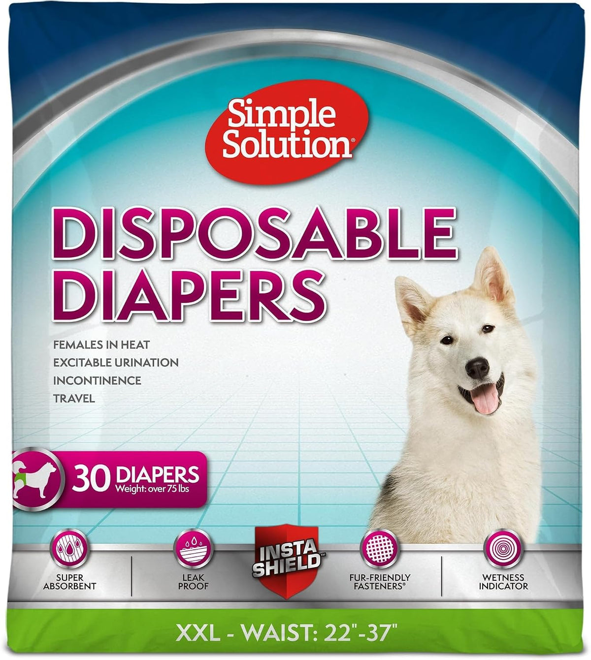 Simple Solution Female Dog Diapers, Disposable Dog Diapers, M, 30 Count