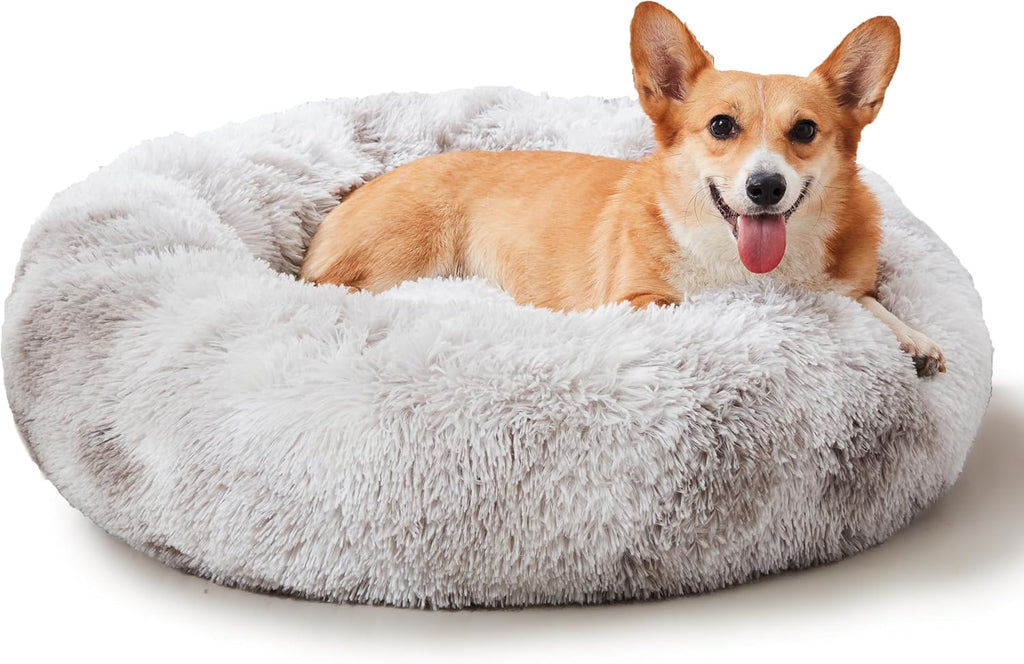 Calming Dog Bed & Cat Bed Washable Puppy Bed,24" Light Grey